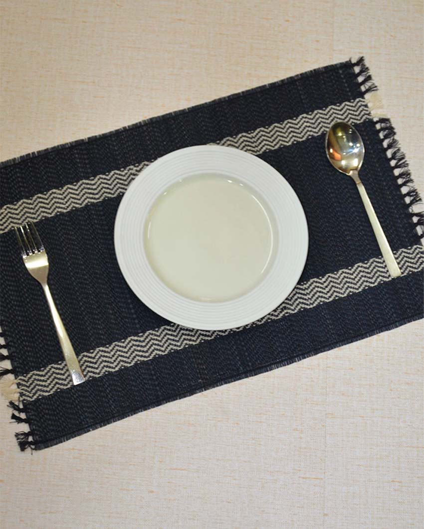 Charcoal Madurkathi Tassels Placemats | Set of 6