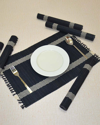 Charcoal Madurkathi Tassels Placemats | Set of 6