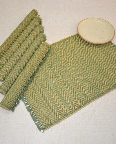 Vibrant Madurkathi Chevron Tassels Placemats | Set of 6 | 18 x 13 inches