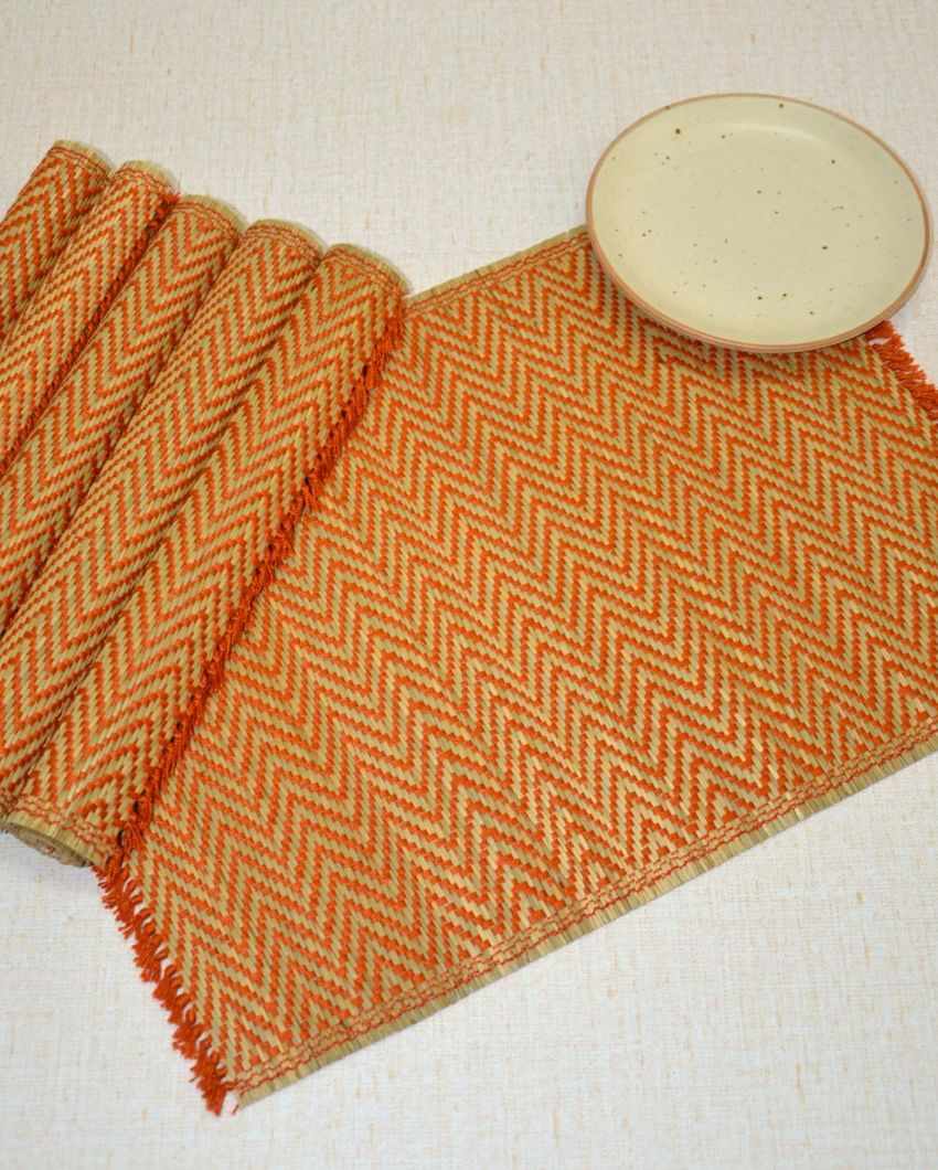 Chic Rust Madurkathi Chevron Placemats | Set of 6 | 18 x 13 inches