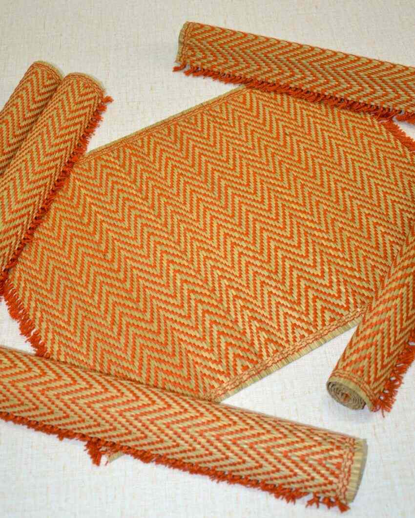 Chic Rust Madurkathi Chevron Placemats | Set of 6 | 18 x 13 inches