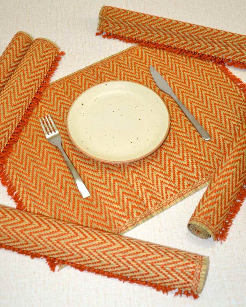 Chic Rust Madurkathi Chevron Placemats | Set of 6 | 18 x 13 inches