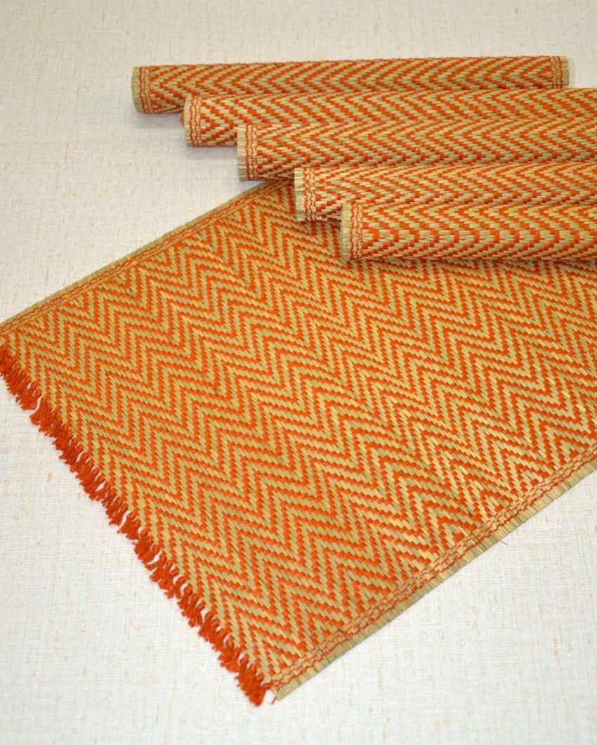 Chic Rust Madurkathi Chevron Placemats | Set of 6 | 18 x 13 inches