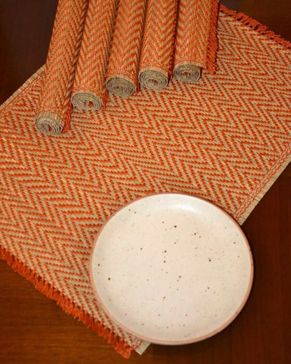 Chic Rust Madurkathi Chevron Placemats | Set of 6 | 18 x 13 inches