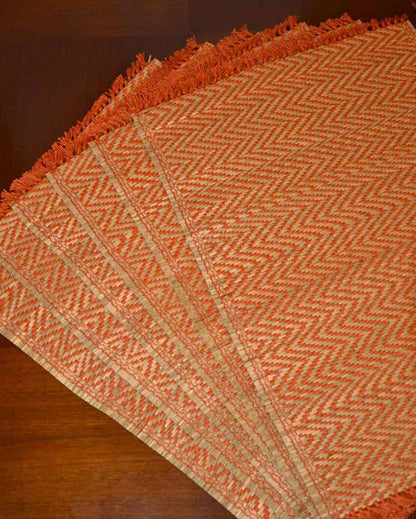 Chic Rust Madurkathi Chevron Placemats | Set of 6 | 18 x 13 inches