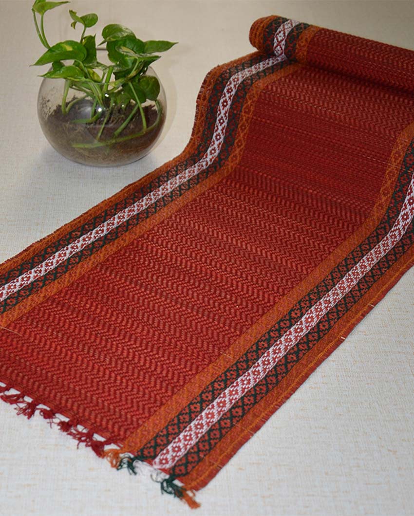 Maroon Madurkathi Tassels Table Runner | 60x12 inches