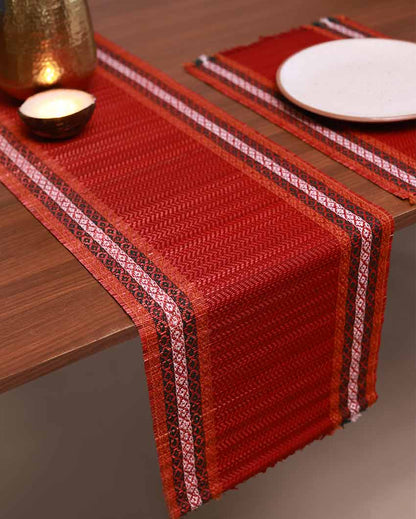 Maroon Madurkathi Tassels Table Runner | 60 x 12 inches