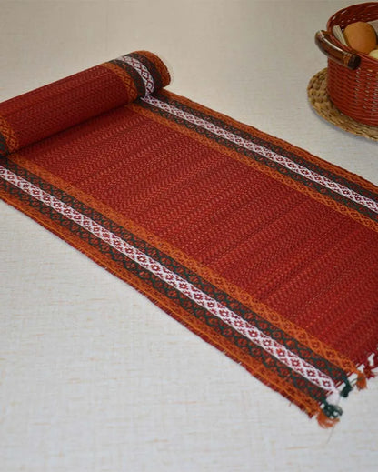 Maroon Madurkathi Tassels Table Runner | 60x12 inches