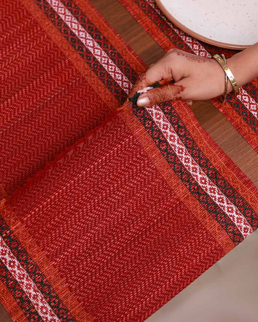 Maroon Madurkathi Tassels Table Runner | 60 x 12 inches