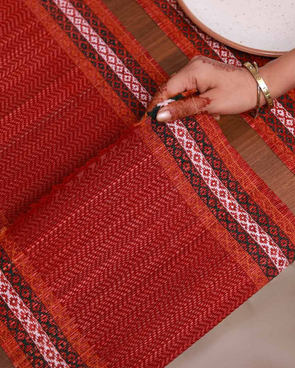 Maroon Madurkathi Tassels Table Runner | 60 x 12 inches