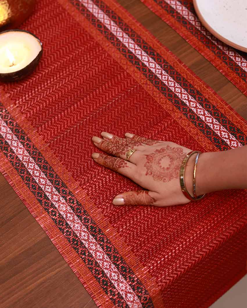 Maroon Madurkathi Tassels Table Runner | 60 x 12 inches