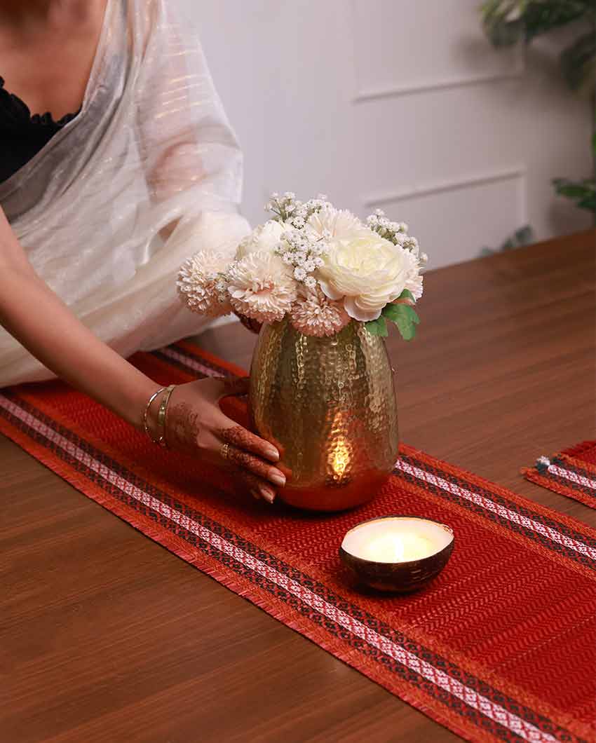 Maroon Madurkathi Tassels Table Runner | 60 x 12 inches