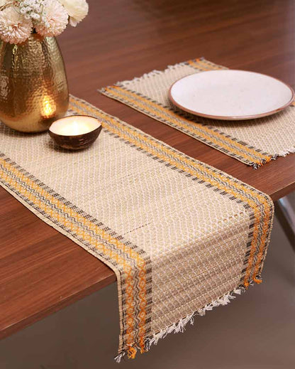 Ivory Madurkathi Tassels Table Runner | 60 x 12 inches