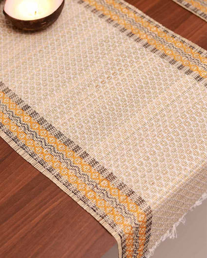 Ivory Madurkathi Tassels Table Runner | 60 x 12 inches