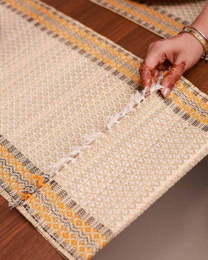 Ivory Madurkathi Tassels Table Runner | 60 x 12 inches