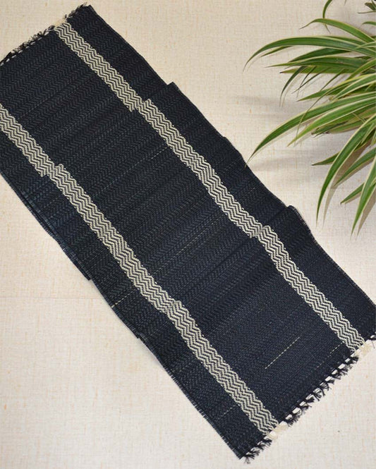 Charcoal Madurkathi Tassels Table Runner | 60x12 inches