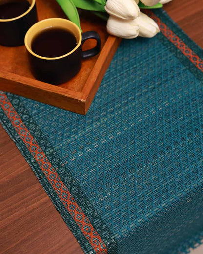 Madurkathi Tassels Table Runner Teal Blue | 60 x 12 inches