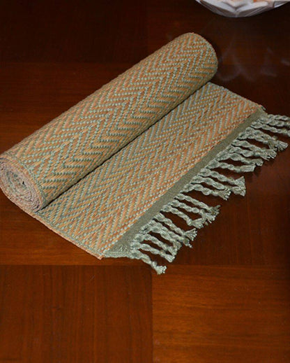 Madurkathi Tassels Chevron Table Runner Sage Green | 60 x 12 inches