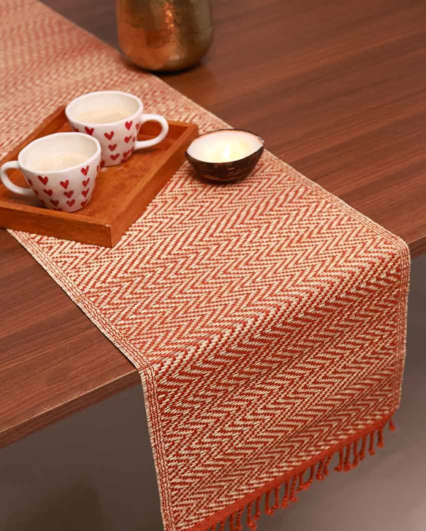 Madurkathi Tassels Chevron Table Runner Rust | 60 x 12 inches