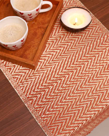 Madurkathi Tassels Chevron Table Runner Rust | 60 x 12 inches