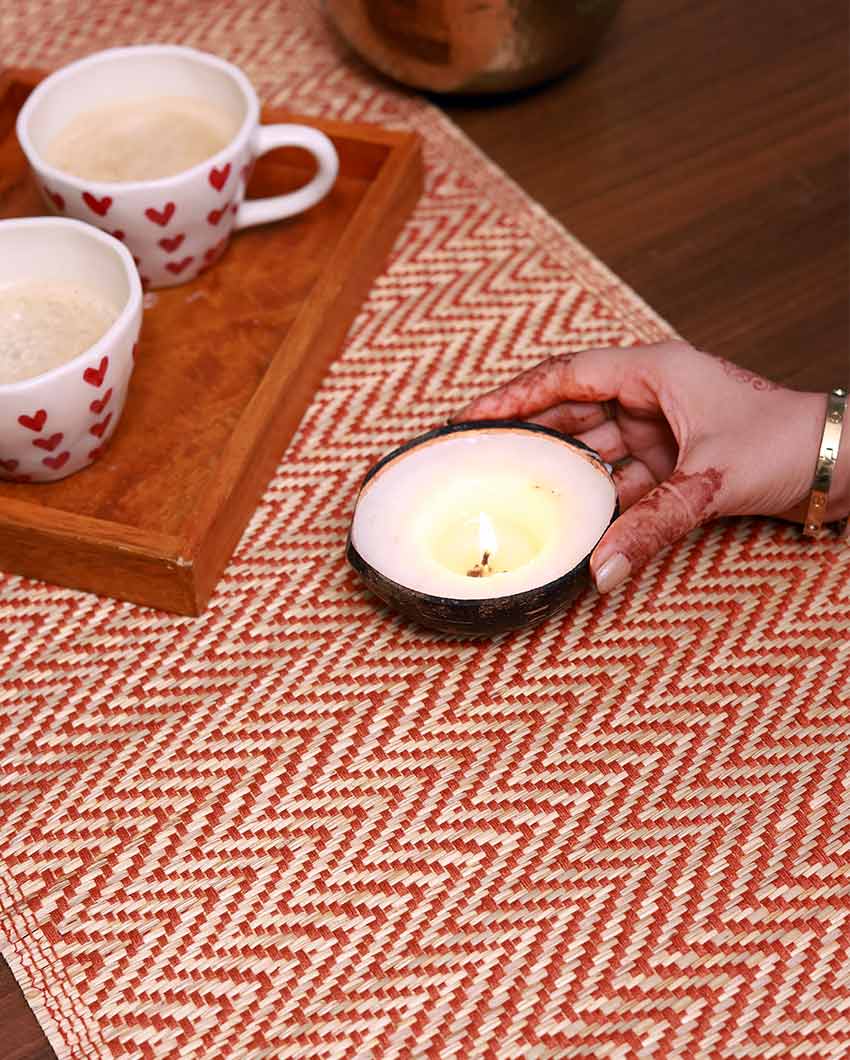 Madurkathi Tassels Chevron Table Runner Rust | 60 x 12 inches