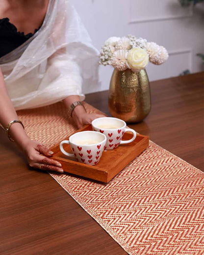 Madurkathi Tassels Chevron Table Runner Rust | 60 x 12 inches