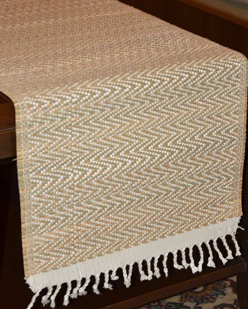 Madurkathi Tassels Chevron Table Runner Ivory | 60 x 12 inches