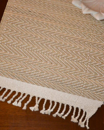 Madurkathi Tassels Chevron Table Runner Ivory | 60 x 12 inches