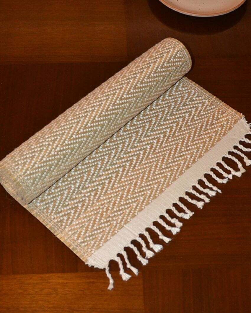 Madurkathi Tassels Chevron Table Runner Ivory | 60 x 12 inches