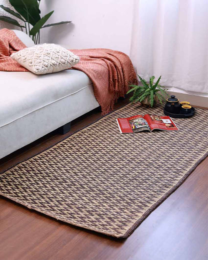 Handcrafted Madurkathi Chevron Floor Mat | 72 X 36 inches – Front view of a handcrafted chevron floor mat featuring a bold geometric pattern.