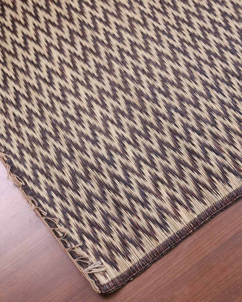 Handcrafted Madurkathi Chevron Floor Mat | 72 X 36 inches – Side view illustrating the precise weave and decorative chevron accents.