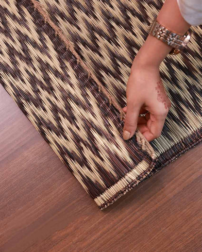 Handcrafted Madurkathi Chevron Floor Mat | 72 X 36 inches – Close-up detail emphasizing the fine braided texture and modern design.