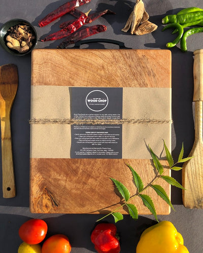 Versatile Mango Wood Reversible Cutting Board with Metal Handle | 15 x 9 x 1 inches