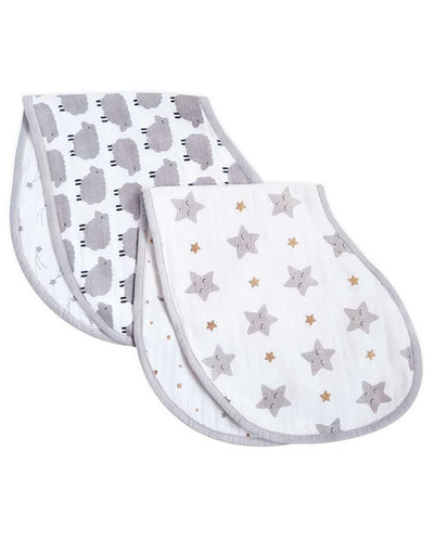 Stars Organic Muslin Burp Cloth & Bibs | Set of 2 | 22 x 10 inches