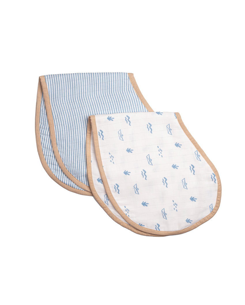 Sweet Boat Muslin Burp Cloth & Bib | Set of 2 | 22 x 8 inches