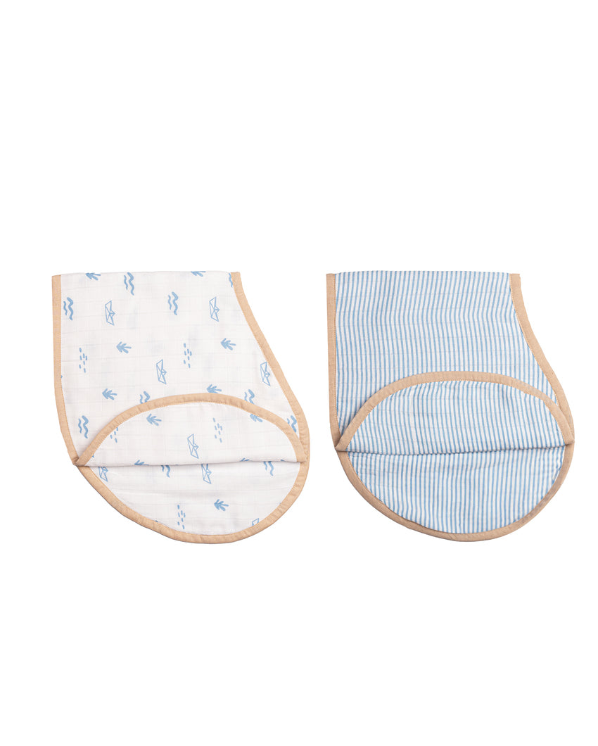 Sweet Boat Muslin Burp Cloth & Bib | Set of 2 | 22 x 8 inches