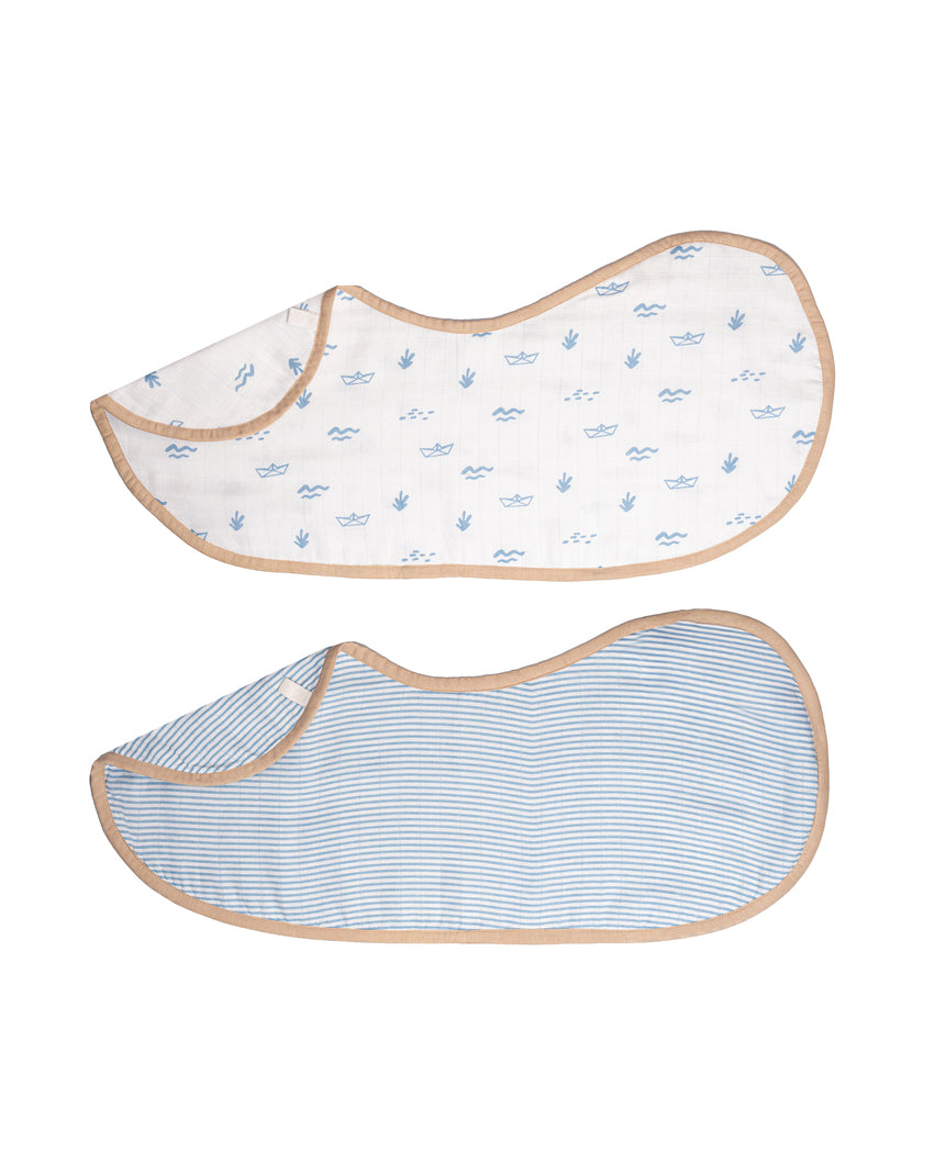 Sweet Boat Muslin Burp Cloth & Bib | Set of 2 | 22 x 8 inches