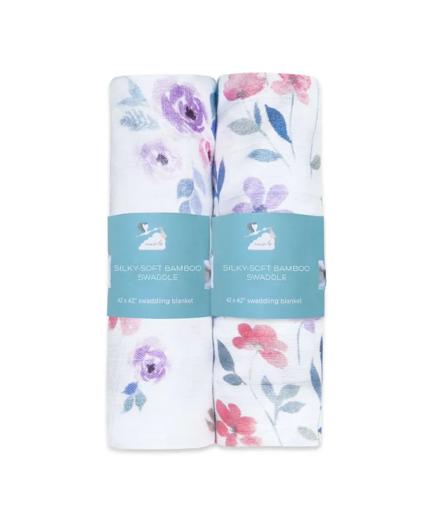 Bloom Printed Bamboo Muslin Swaddles | Set of 2 | 42 x 42 inches