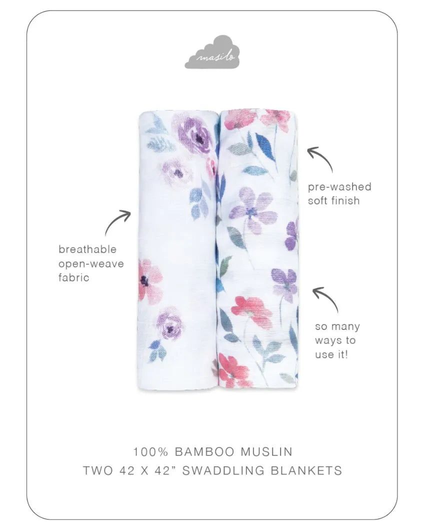 Bloom Printed Bamboo Muslin Swaddles | Set of 2 | 42 x 42 inches