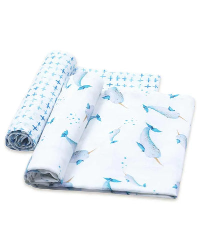 Believe In Narwhals Bamboo Muslin Swaddles | Set of 2 | 42 x 42 inches