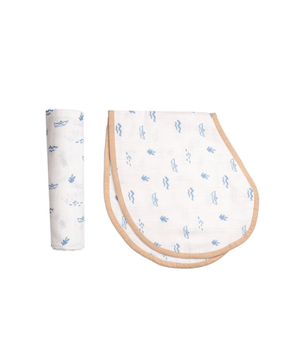 Cute Boat Swaddle & Burp Cloth Bib | Pack of 2 | 40 x 40 inches