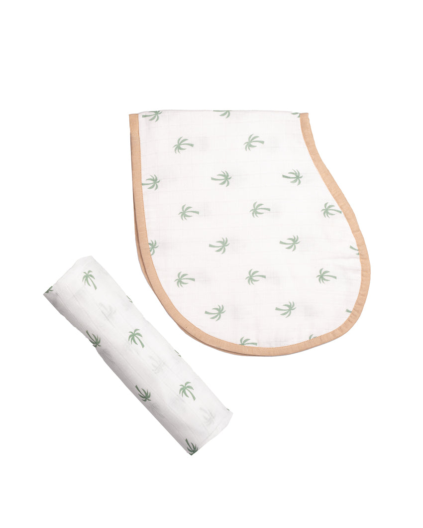 Soothing Palm Swaddle & Burp Cloth Bib | Pack of 2 | 40 x 40 inches