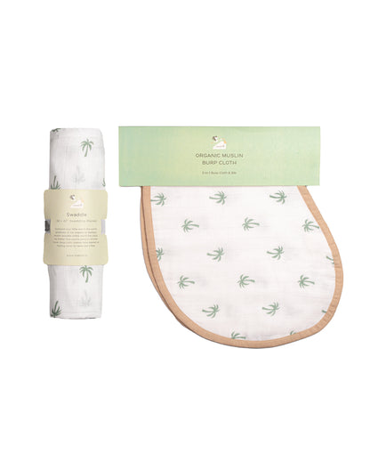 Soothing Palm Swaddle & Burp Cloth Bib | Pack of 2 | 40 x 40 inches