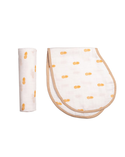 Complete Pineapple Swaddle & Burp Cloth Bib | Pack of 2 | 40 x 40 inches