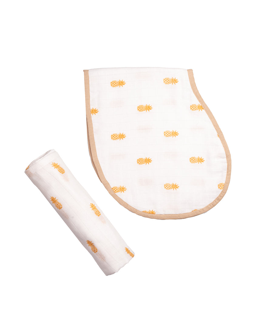 Complete Pineapple Swaddle & Burp Cloth Bib | Pack of 2 | 40 x 40 inches