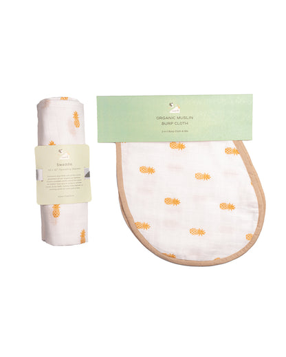 Complete Pineapple Swaddle & Burp Cloth Bib | Pack of 2 | 40 x 40 inches