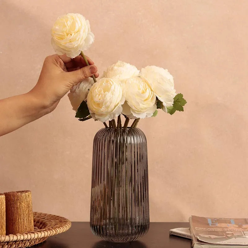 White Artificial Peony Flower Sticks | Set of 10