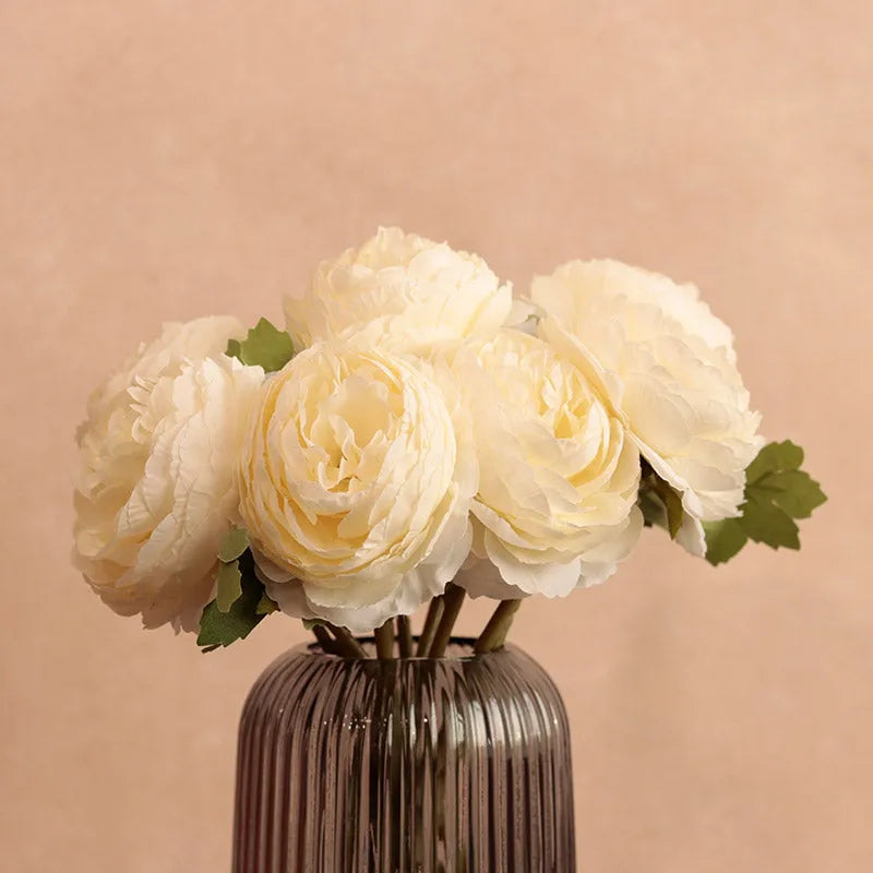 White Artificial Peony Flower Sticks | Set of 10