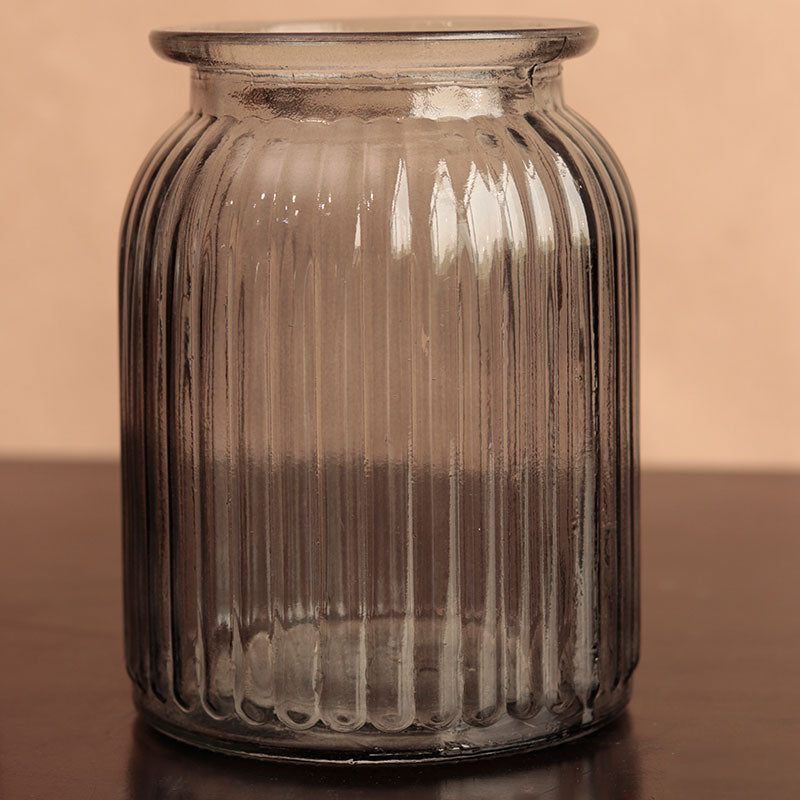 Transparent Grey Ribbed Glass Vases | Set of 2 Default Title