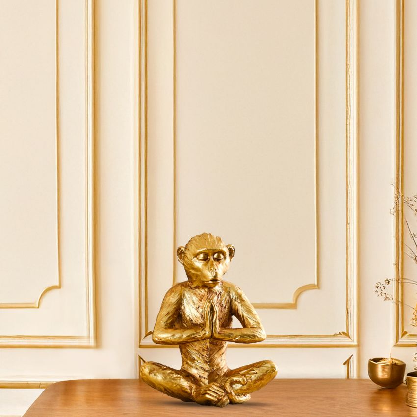 Zen Golden Meditating Monkey Figurine Decor | 6 x 5 x 7 inches
